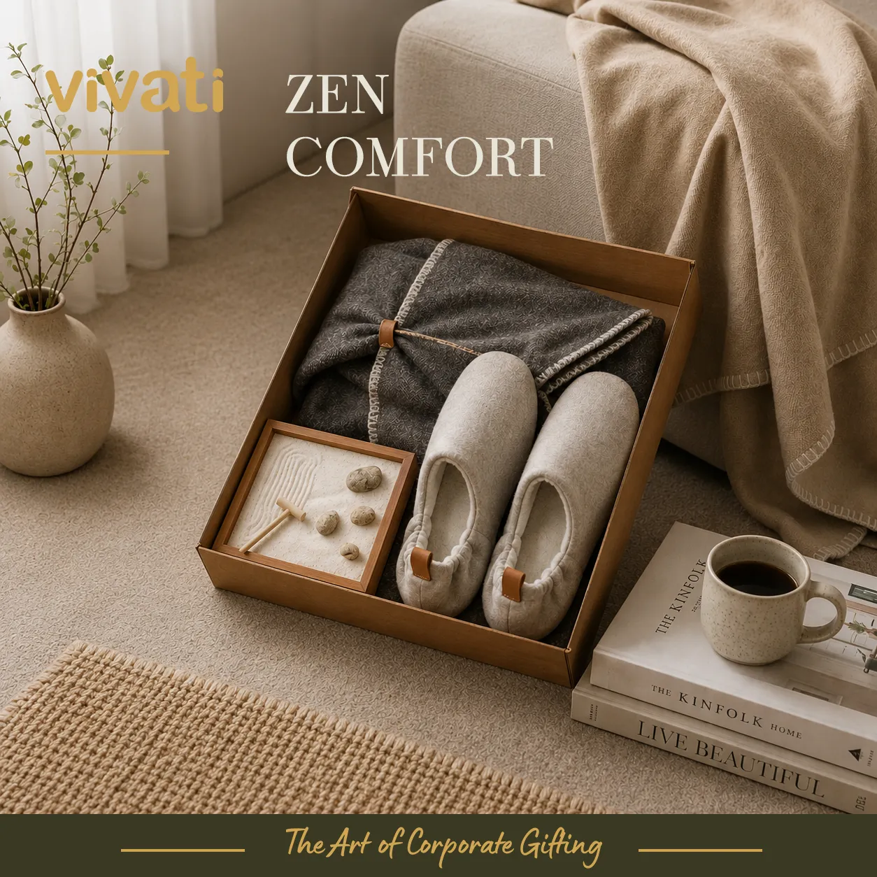 zen-comfort-firmen-podarychen-komplekt Zen Comfort фирмен подаръчен комплект с одеяло чехли и дзен градина