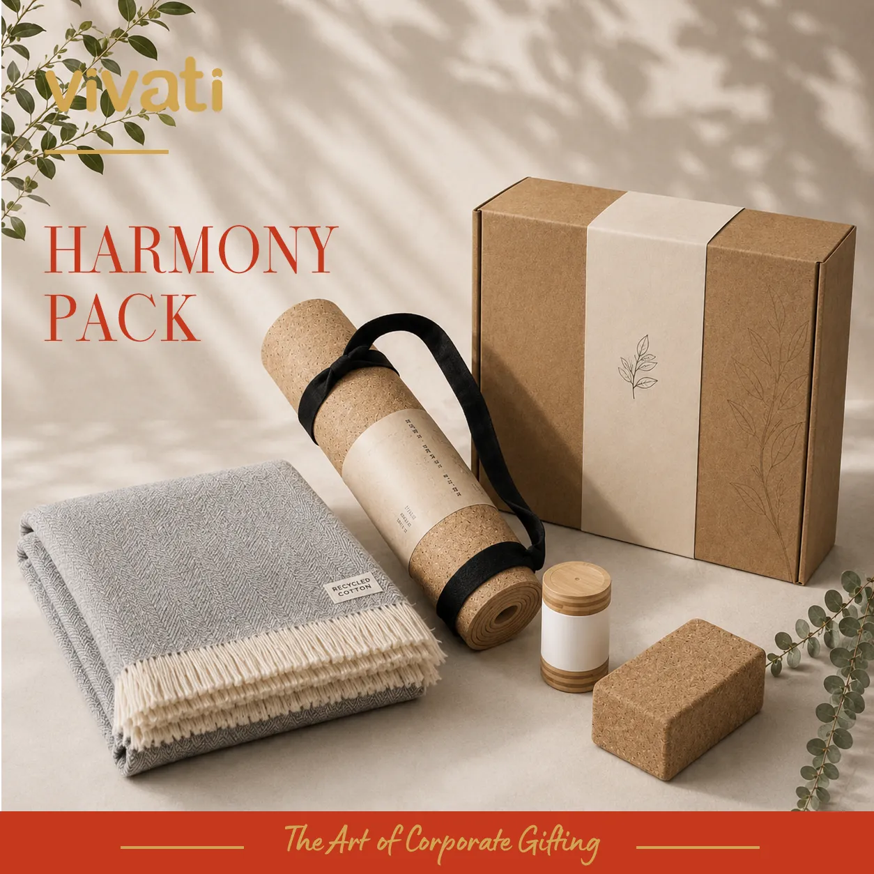 Harmony Pack комплект с корков йога блок YALA, постелка SAVASANA, кърпа Ukiyo Aware и бамбуков овлажнител Wicket в подаръчна кутия