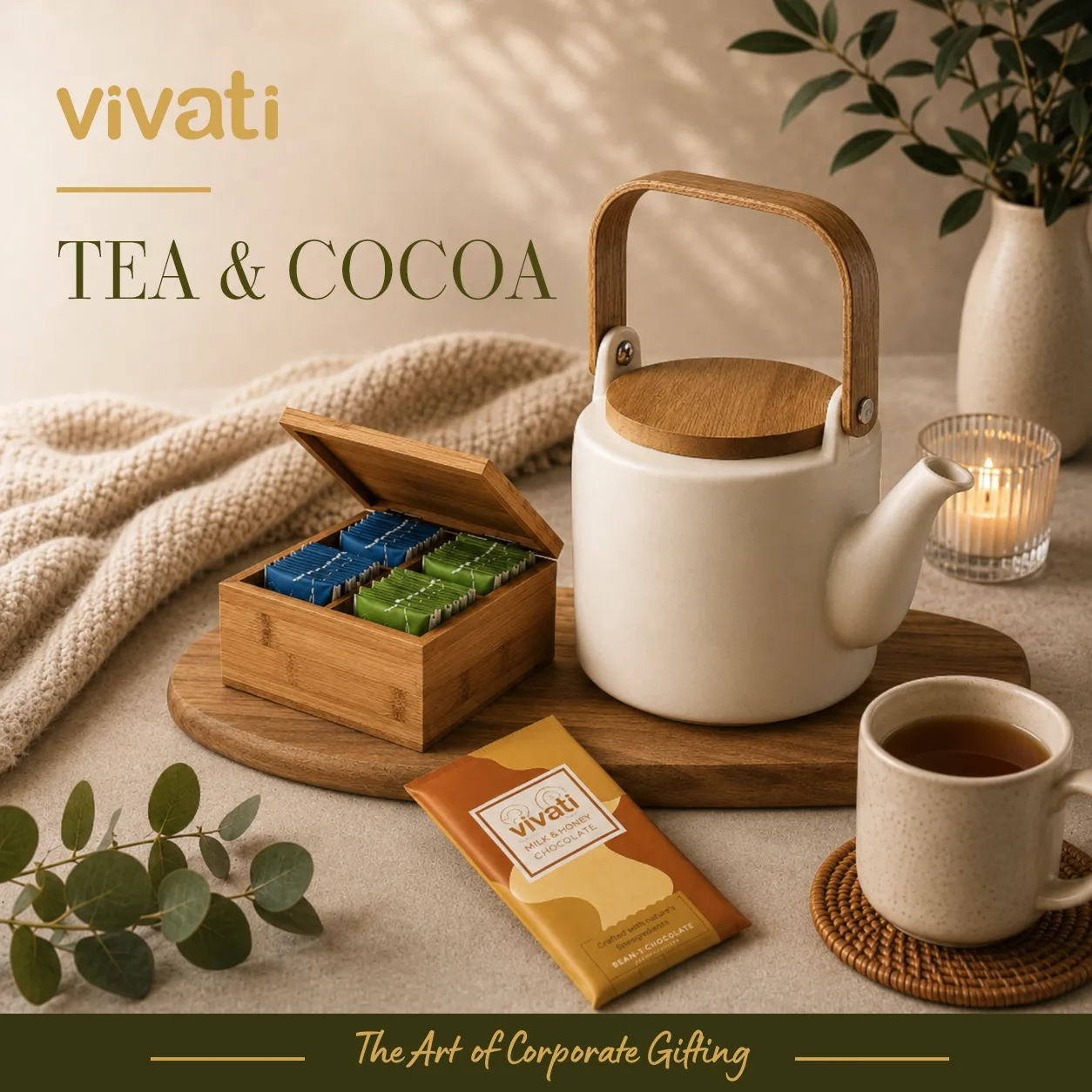 Подаръчен комплект Tea & Cocoa с чайник, чай и шоколад