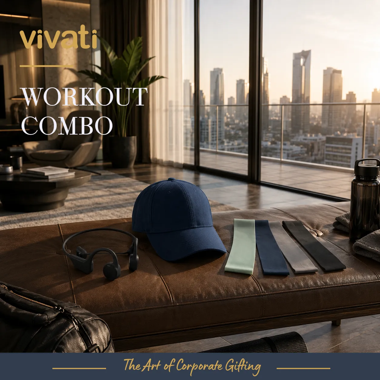 Workout Combo комплект с спортна шапка от рециклиран памук, фитнес ленти и безжични слушалки