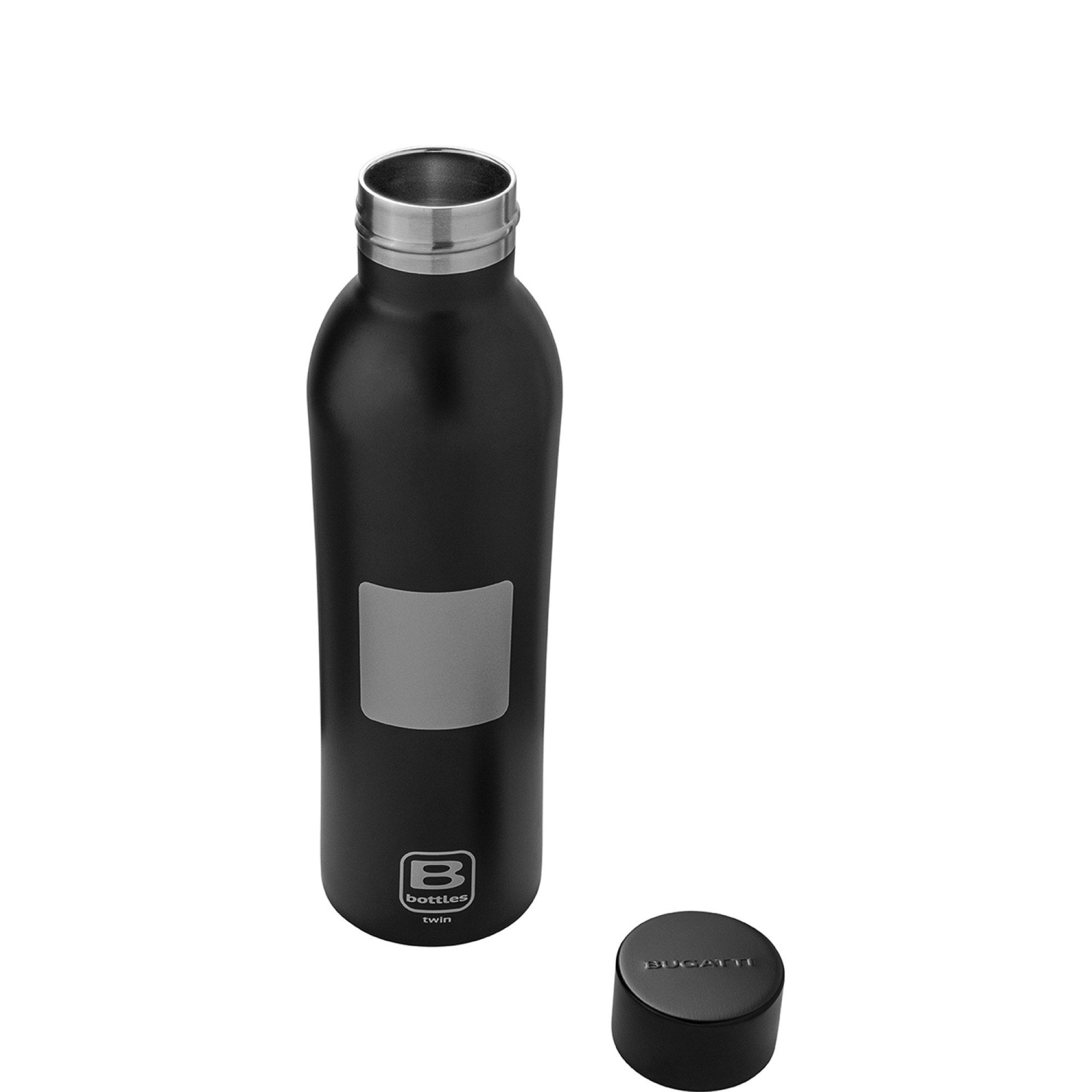 B Bottles TWIN Square Silver бутилка от сребриста неръждаема стомана с гладка повърхност