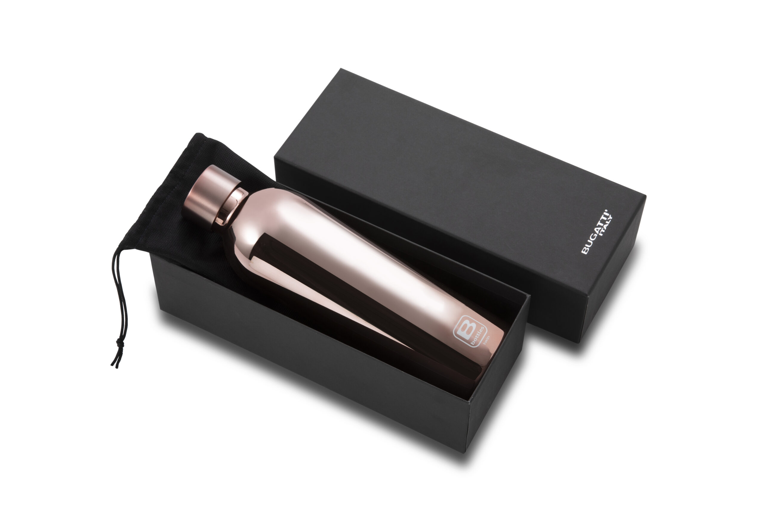 Bugatti B Bottles TWIN Rose Gold Компактна метална бутилка в розово-златист цвят с елегантен цилиндричен дизайн