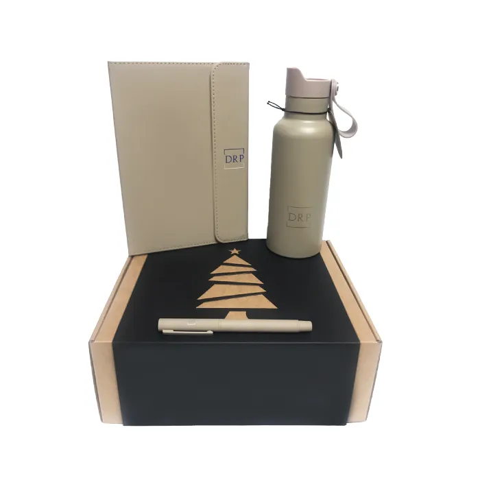 Vinga_Set_8 Комплект с бутилка за напитки, тефтер и метална химикалка, видими заедно