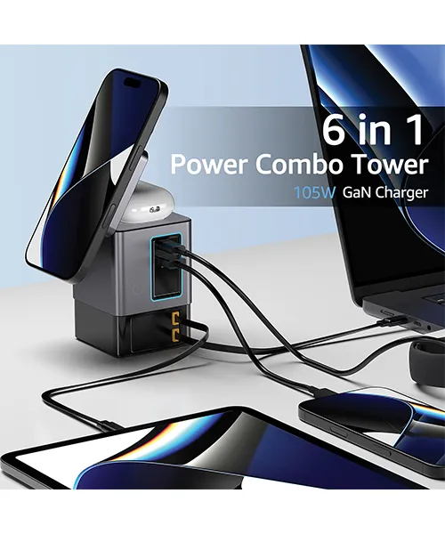 Зарядна станция 2 Зарядно с два прибиращи се USB-C кабела